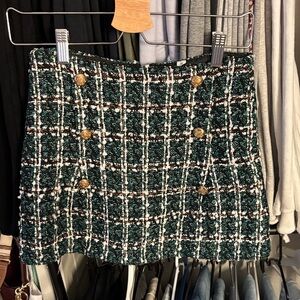 Zara Green and Black Tweed Mini Skirt